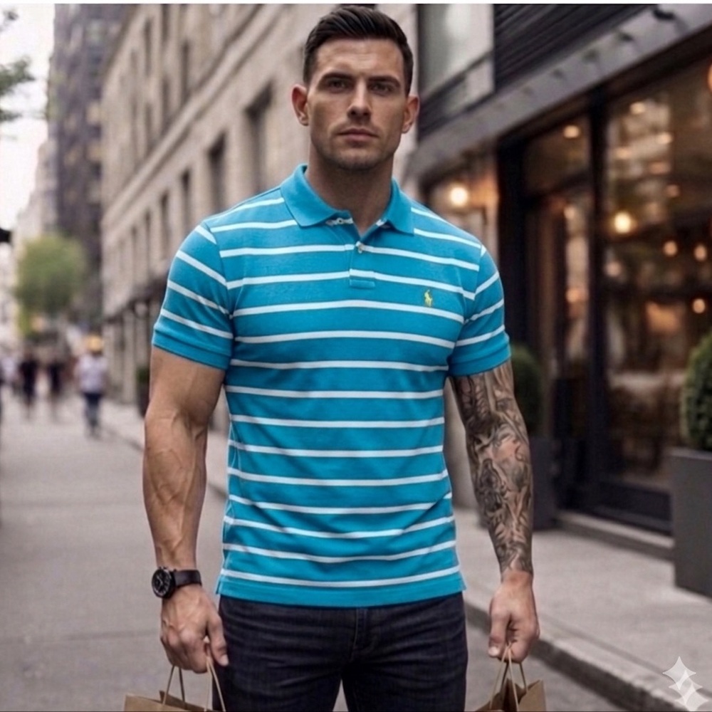 Polo by Ralph Lauren Turquoise Blue With White Stripe
